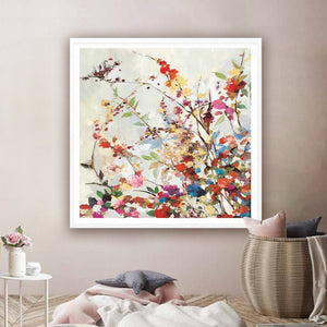 60cmx60cm Coming Spring Square Size White Frame Canvas Wall Art