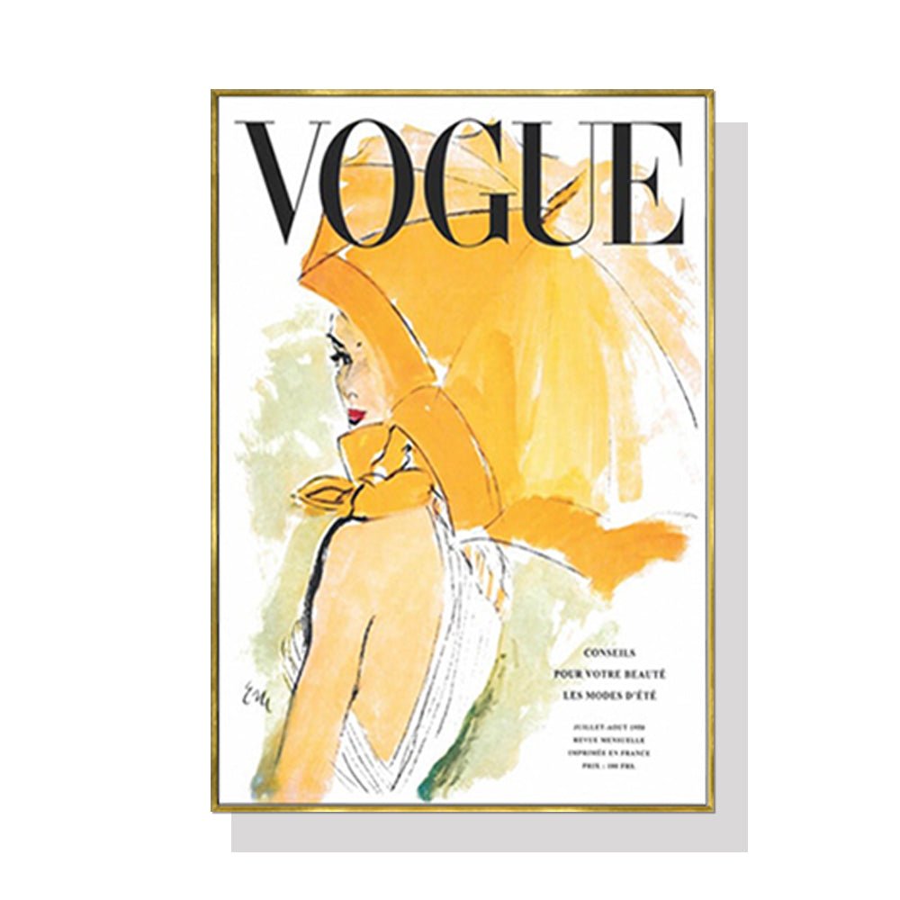 60cmx90cm Vogue Girl Gold Frame Canvas Wall Art