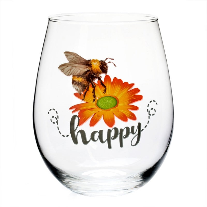 Bee Happy Stemless Glass | Cheerful Stemware