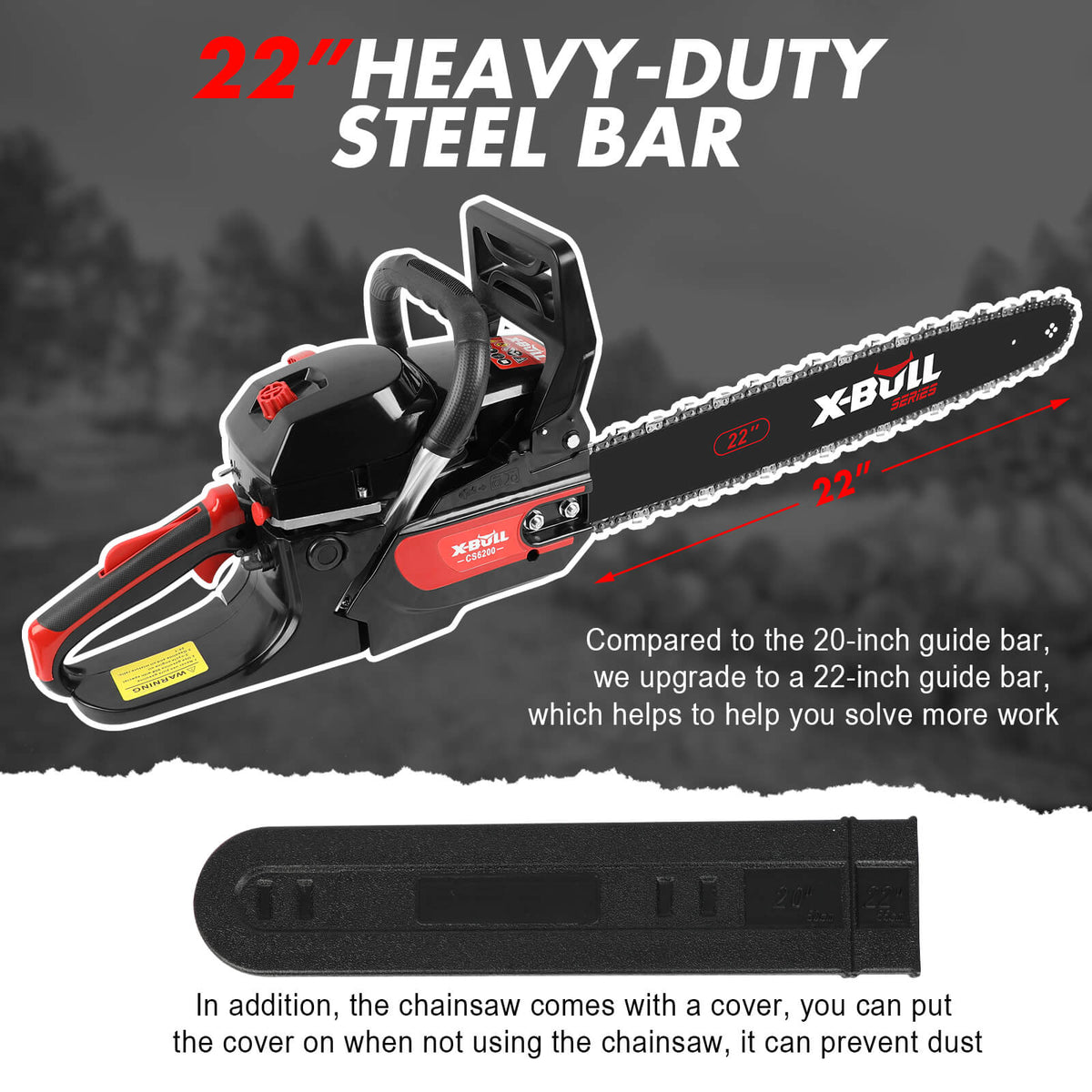 X-BULL 62cc Petrol Chainsaw - 22" Bar, E-Start, Top Handle