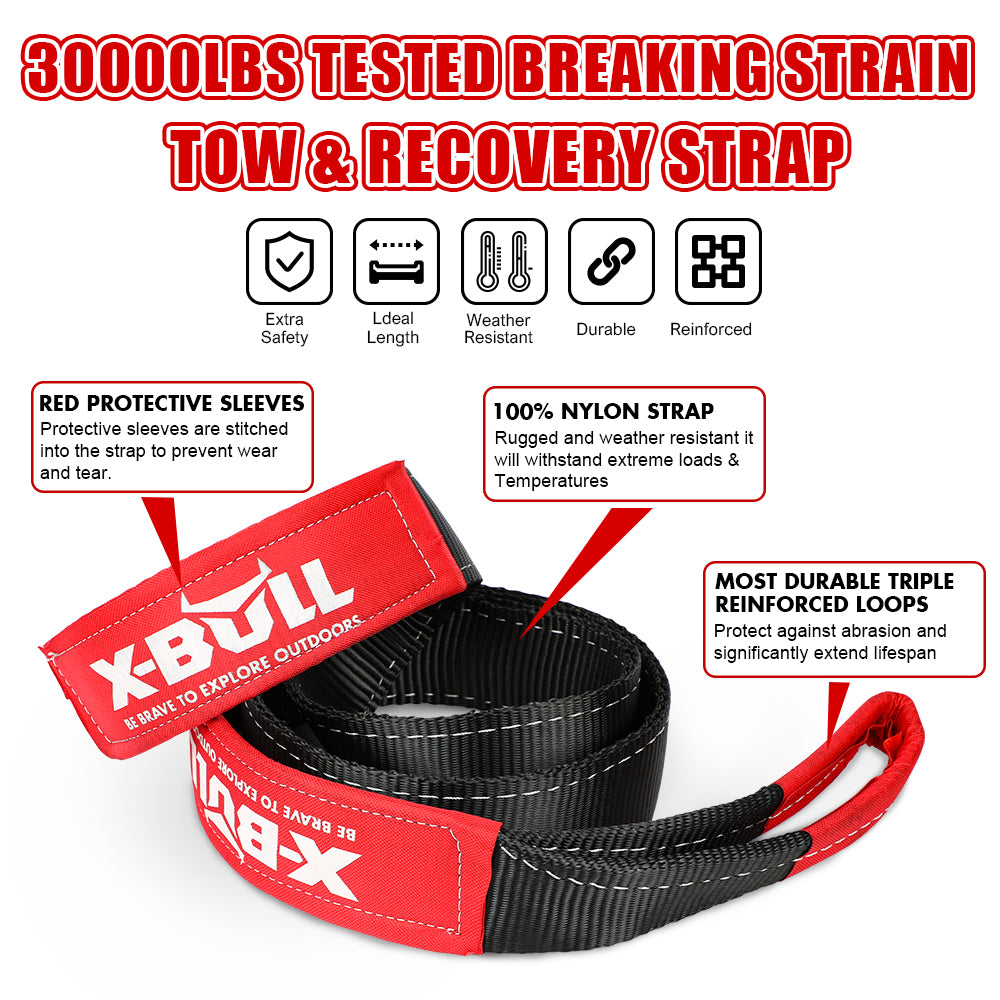 X-BULL Recovery Kit Off-Road Kinetic Rope Snatch Strap Winch Damper 4WD13PCS