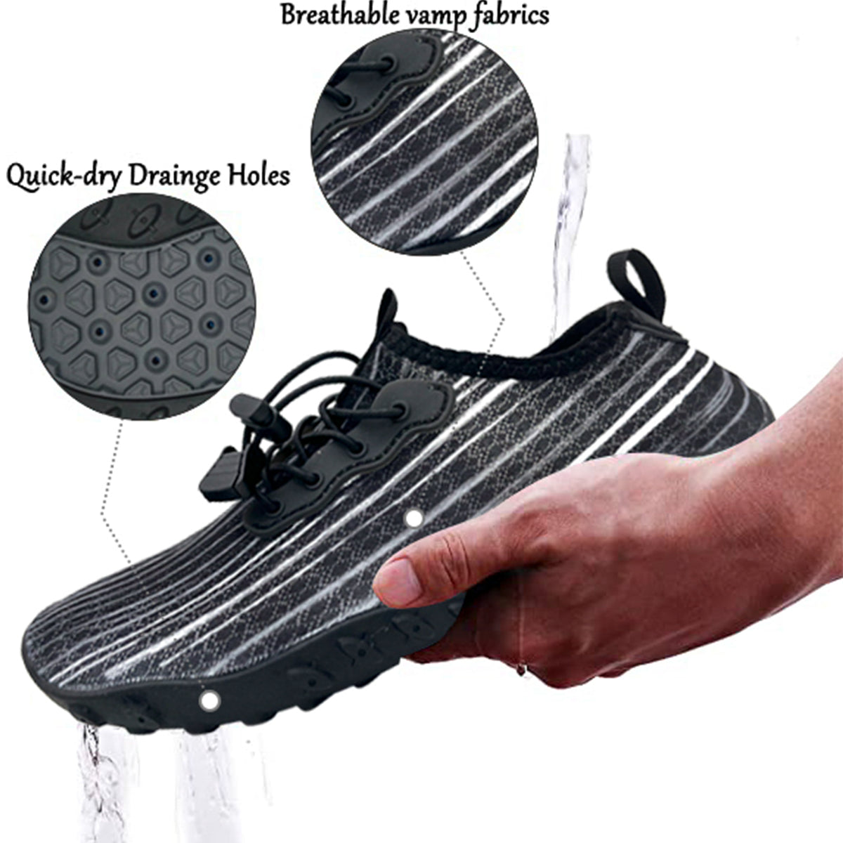 Men's and Women's Soft Breathable Slip-on Water Shoes | Aqua Socks for Swim, Beach, Pool, Surf, Yoga | Black, US Size 7