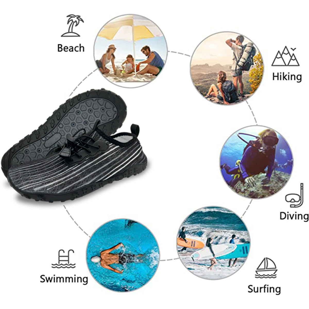 Men's and Women's Soft Breathable Slip-on Water Shoes | Aqua Socks for Swim, Beach, Pool, Surf, Yoga | Black, US Size 7