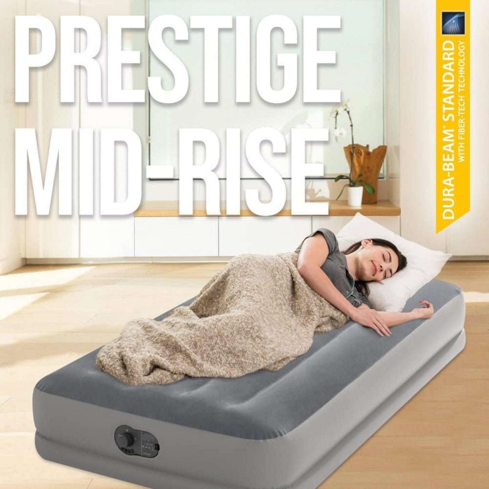 Twin Dura-Beam Prestige Air Bed | Built-In USB Electric Pump, Easy Inflation