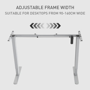 FORTIA Single Motor Sit/Stand Desk Frame - 58x90-135cm - Height Adjustable - Silver - 70kg Load