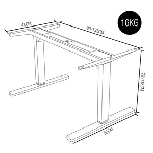 FORTIA Single Motor Sit/Stand Desk Frame - 58x90-135cm - Height Adjustable - Silver - 70kg Load