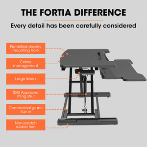 Fortia Desk Riser - 77cm Wide - Adjustable Sit to Stand - Dual Monitor Support - Black