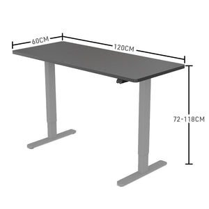 FORTIA Sit Stand Desk - 120x60cm - Height Adjustable - 70kg Load - Black/Silver Frame