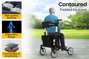 EQUIPMED Rollator Walking Frame Walker | Foldable Seat | Aluminium Mobility Aid