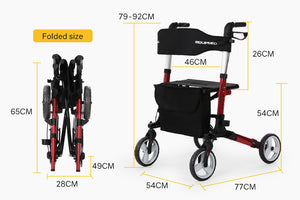 EQUIPMED Rollator Walking Frame Walker | Foldable Seat | Mobility Aid | Aluminium (Red)