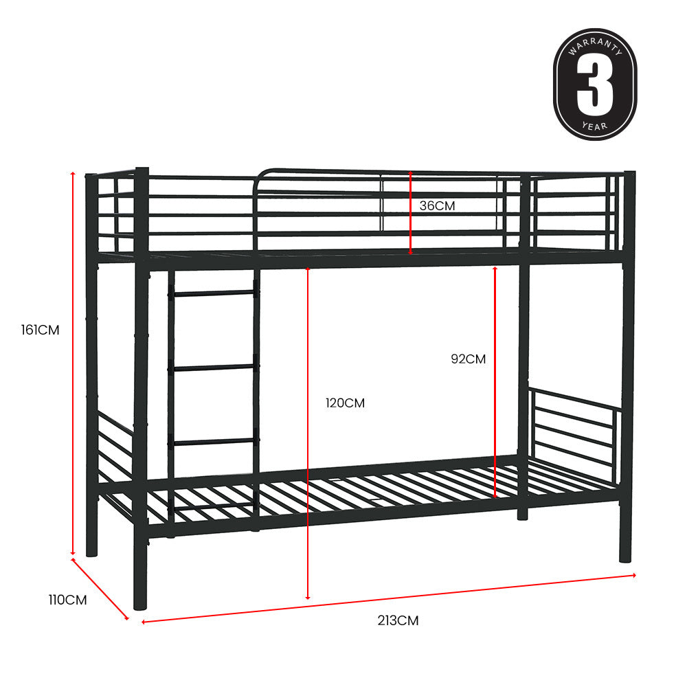 Kingston Slumber 2in1 King Single Metal Bunk Bed Frame with Modular Design (Dark Matte Grey)