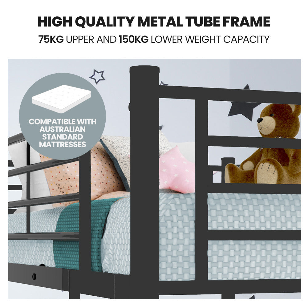 Kingston Slumber Metal Single over Double Bunk Bed Frame (Dark Matte Grey)