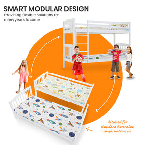 Kingston Slumber Wooden Kids Bunk Bed Frame with Modular Design (White)