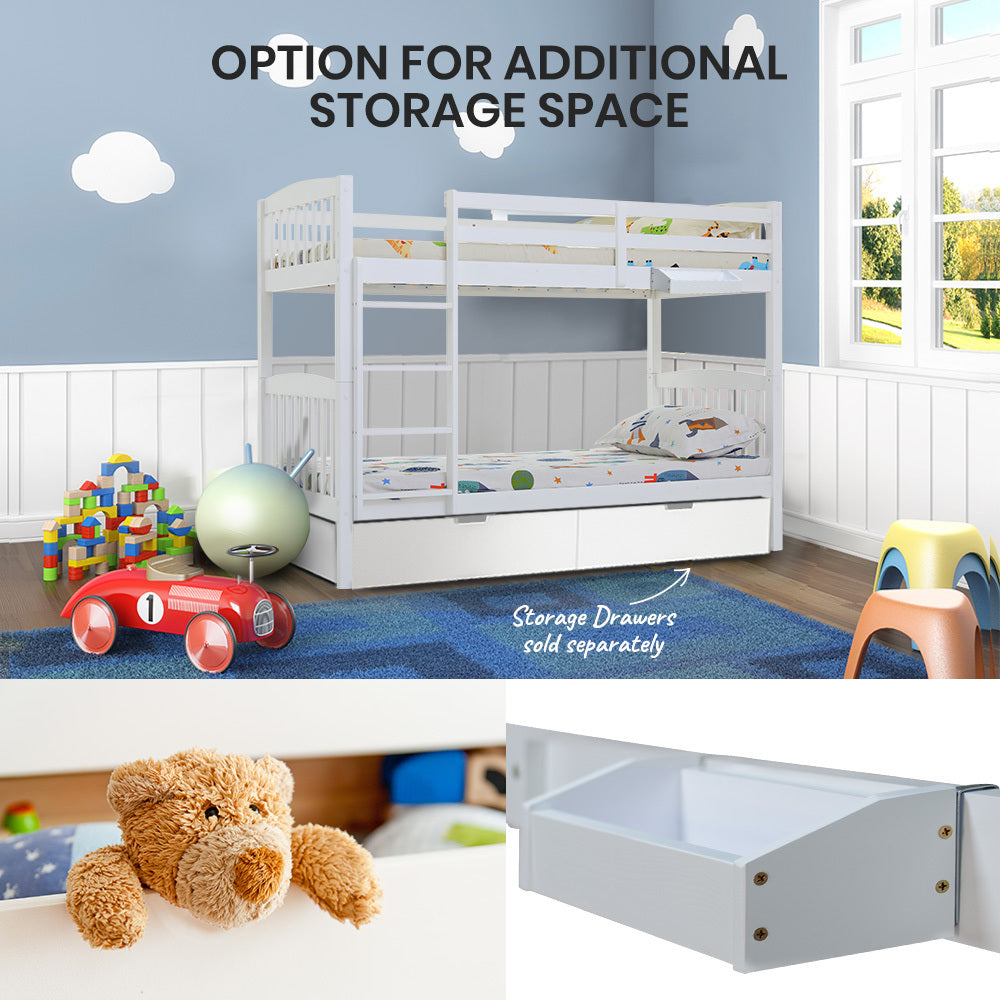 Kingston Slumber Wooden Kids Bunk Bed Frame with Modular Design (White)