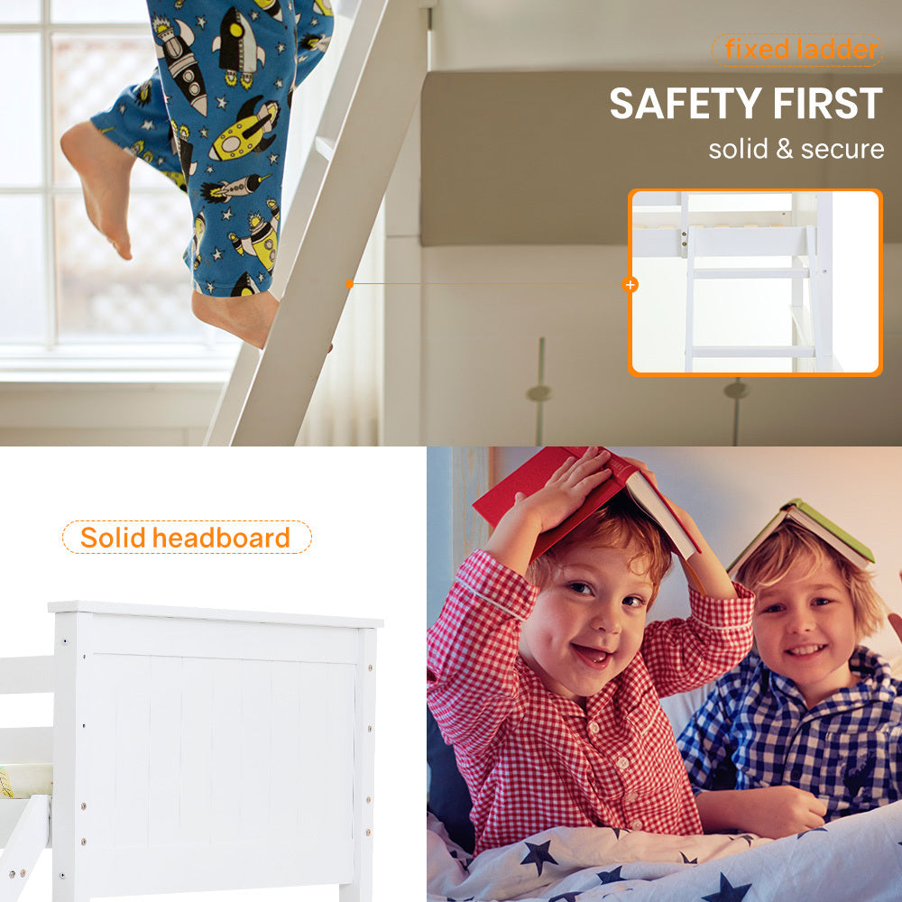 Kingston Slumber Wooden Kids Bunk Bed Frame with Modular Design (White)