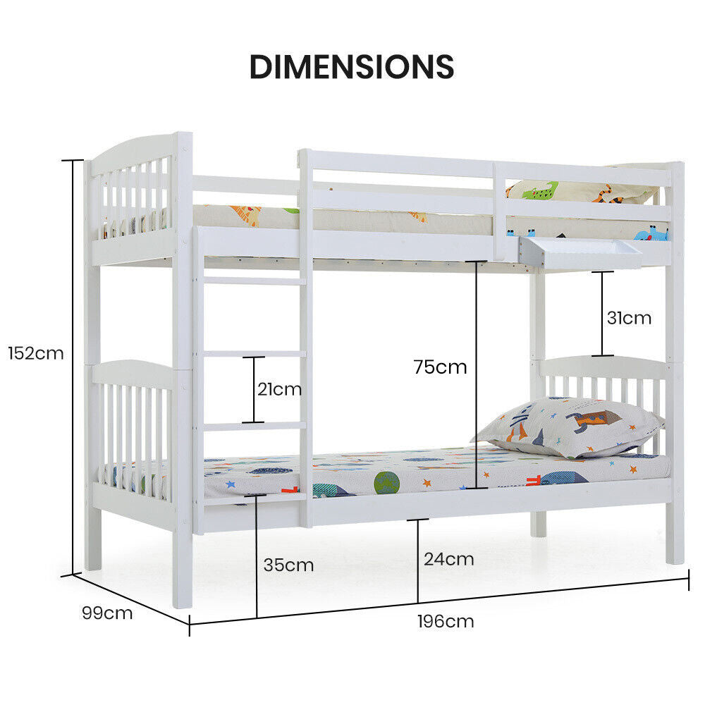 Kingston Slumber Wooden Kids Bunk Bed Frame with Modular Design (White)