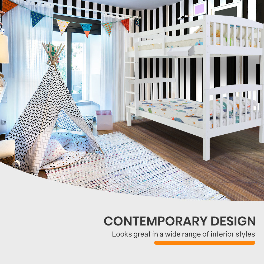 Kingston Slumber Wooden Kids Bunk Bed Frame with Modular Design (White)