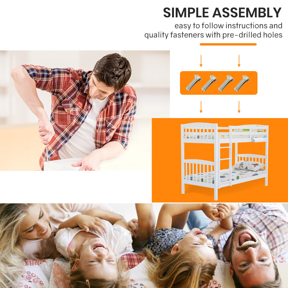 Kingston Slumber Wooden Kids Bunk Bed Frame with Modular Design (White)