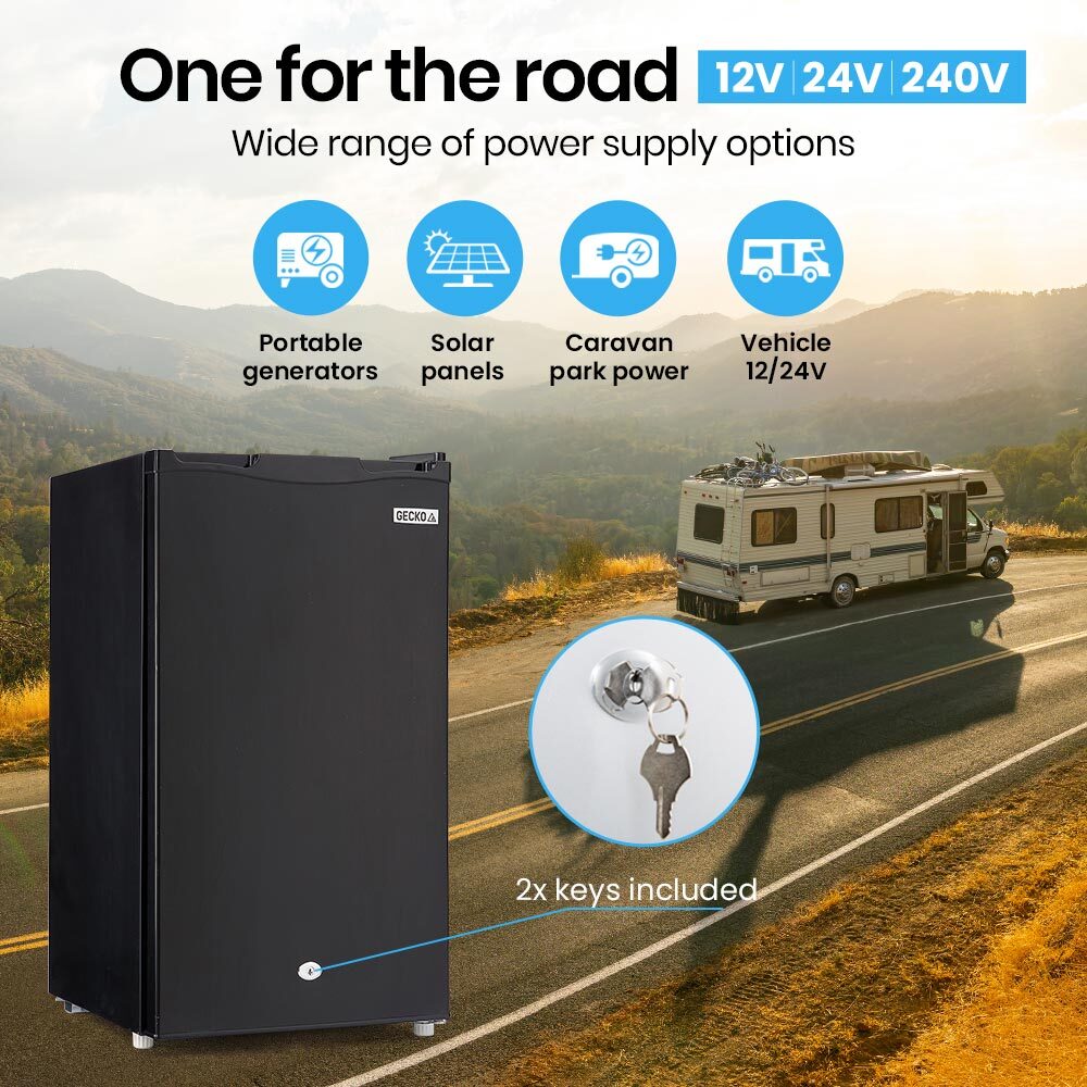 GECKO 95L Portable Upright Fridge Freezer for Camping, Caravans, and Bar Fridges