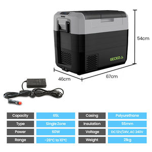 Gecko 65L Portable Fridge Freezer | Camping, Car, Caravan, Boats