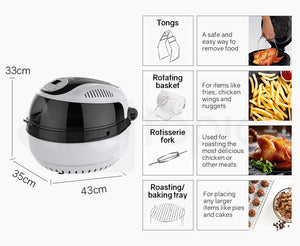 EUROCHEF 10L Electric Digital Air Fryer with Rotisserie, Rotating Fry Basket, Rack and Tongs, White - The Hippie House