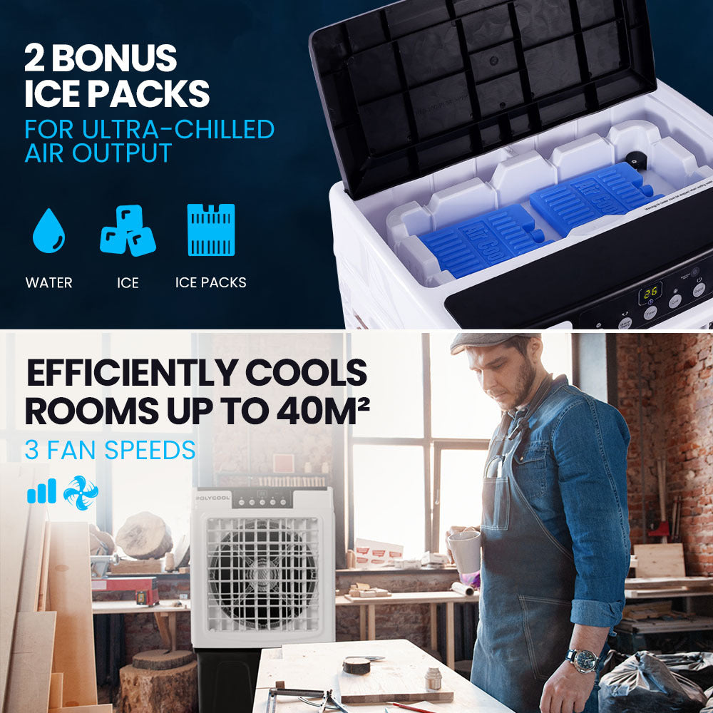 POLYCOOL 45L 125W Portable Industrial Air Cooler - Fan, Purifier, Humidifier - Remote Control
