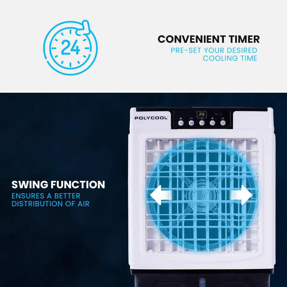 POLYCOOL 45L 125W Portable Industrial Air Cooler - Fan, Purifier, Humidifier - Remote Control