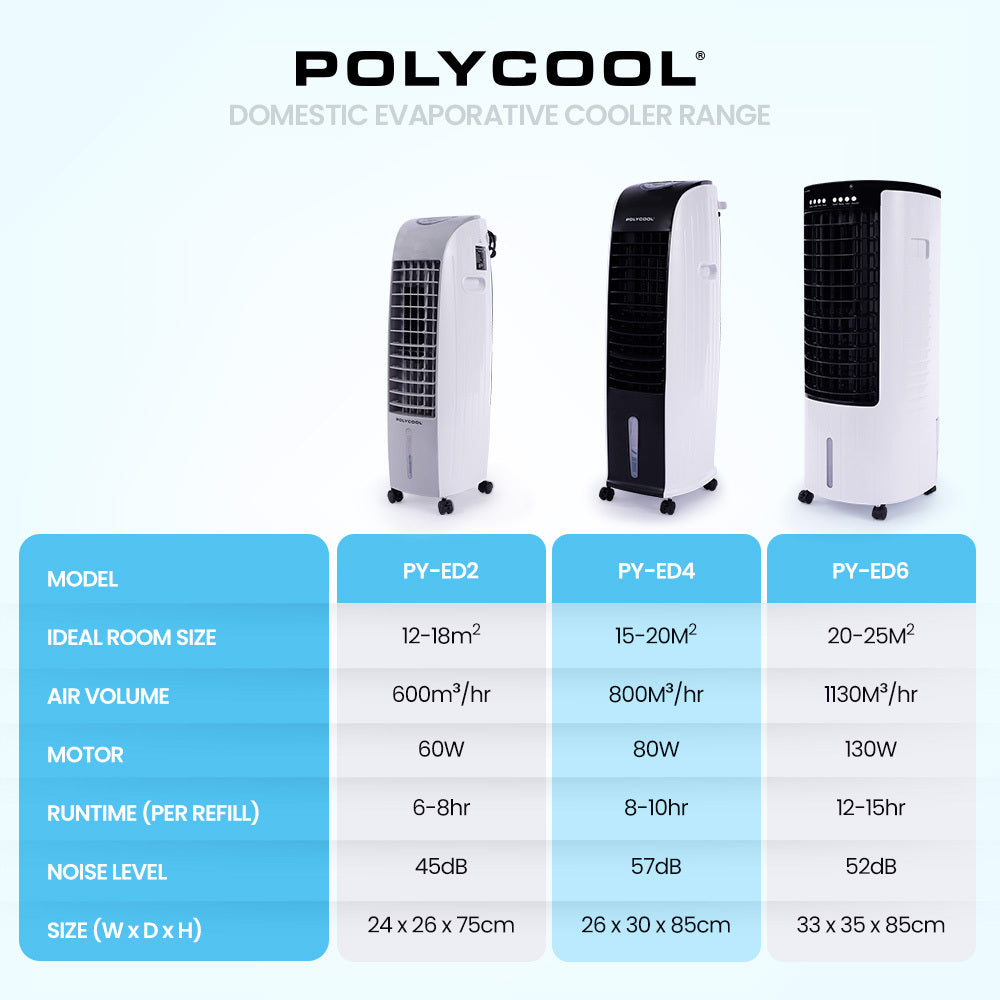 8L Portable Evaporative Air Cooler | 24 Hour Timer | 4 in 1 Cooling Fan