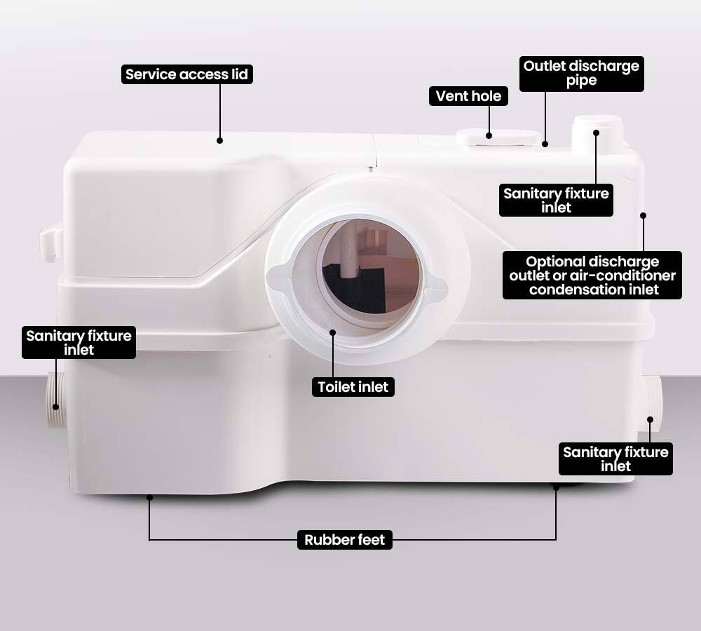 Macerator Pump | 800W | Commercial | 4 Inlet | for P-Trap Toilet Upflush | Heavy-Duty