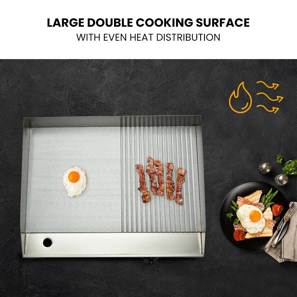 Electric Griddle Stainless Steel Commercial 2200W | BBQ Grill Pan Hot Plate Large