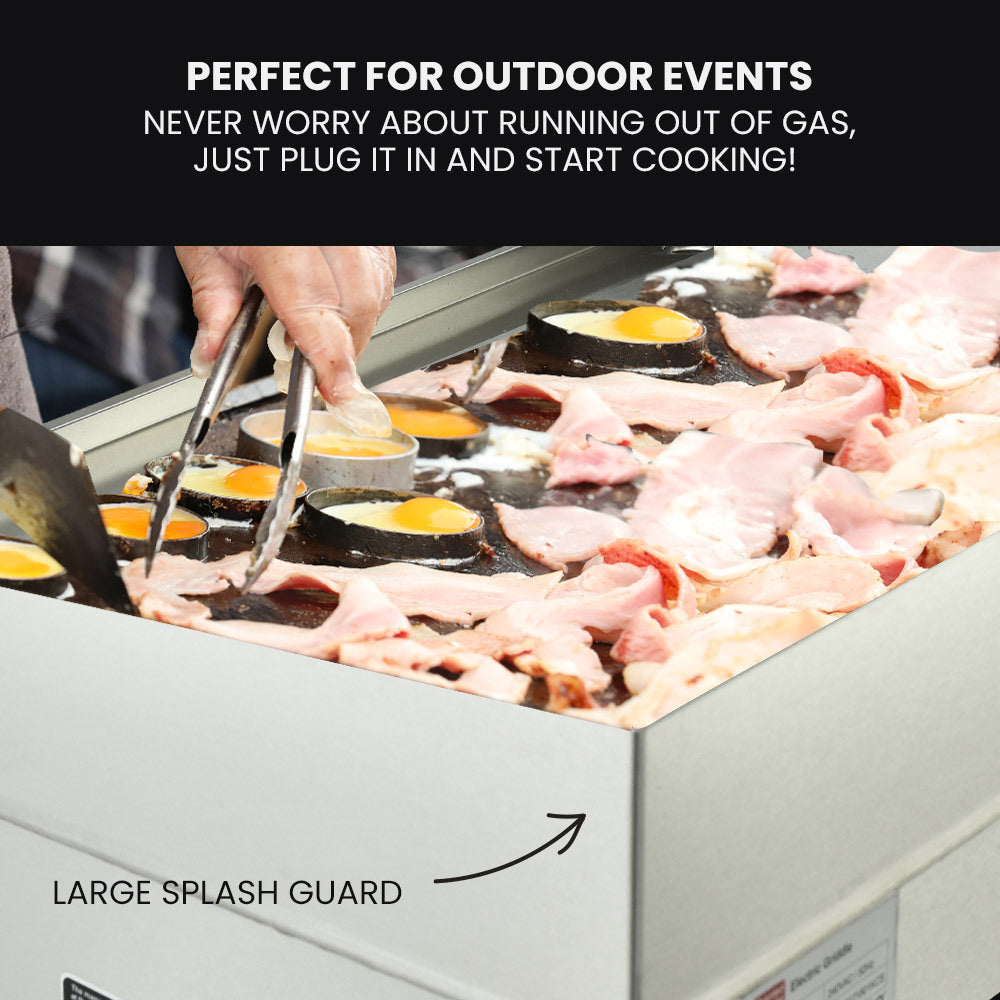 Electric Griddle Stainless Steel Commercial 2200W | BBQ Grill Pan Hot Plate Large