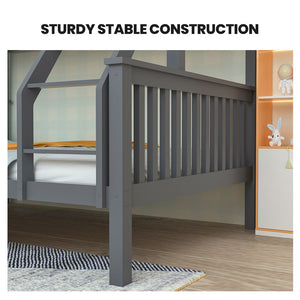2in1 Single on Double Bunk Bed Kids Solid Wood Timber Loft Furniture Slats Grey