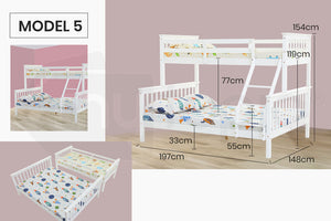 Slumber 2in1 Double Single Bunk Bed Kids Solid Timber Pine Beds Children Bedroom Furniture by Kingston