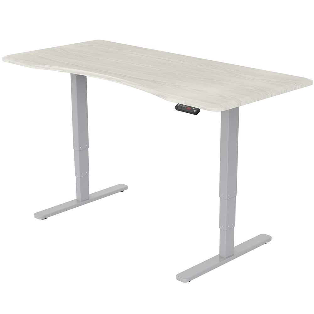 Fortia Electric Height Adjustable Sit-to-Stand Desk - Dual Motor - 150x70cm - White Oak Style/Silver Frame