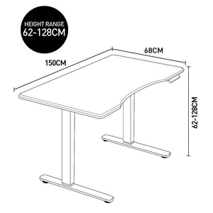 Fortia Electric Height Adjustable Sit-to-Stand Desk - Dual Motor - 150x70cm - White Oak Style/Silver Frame