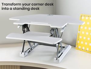 FORTIA Desk Riser Monitor Standing Stand For Corner Desk Adjustable White Silver