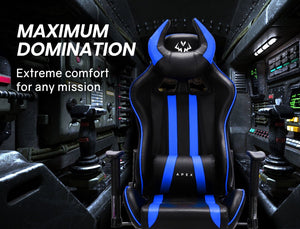 OVERDRIVE Diablo Reclining Gaming Chair Black & Blue Computer Lumbar Office Horns