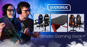 OVERDRIVE Gaming Desk 120cm Computer Black PC Red LED Lights Carbon Fiber Look