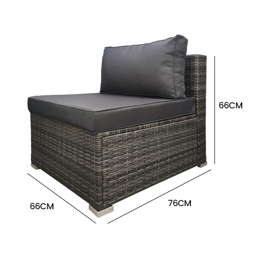 LONDON RATTAN 1 Seater Outdoor Sofa Modular Lounge Chair in Grey