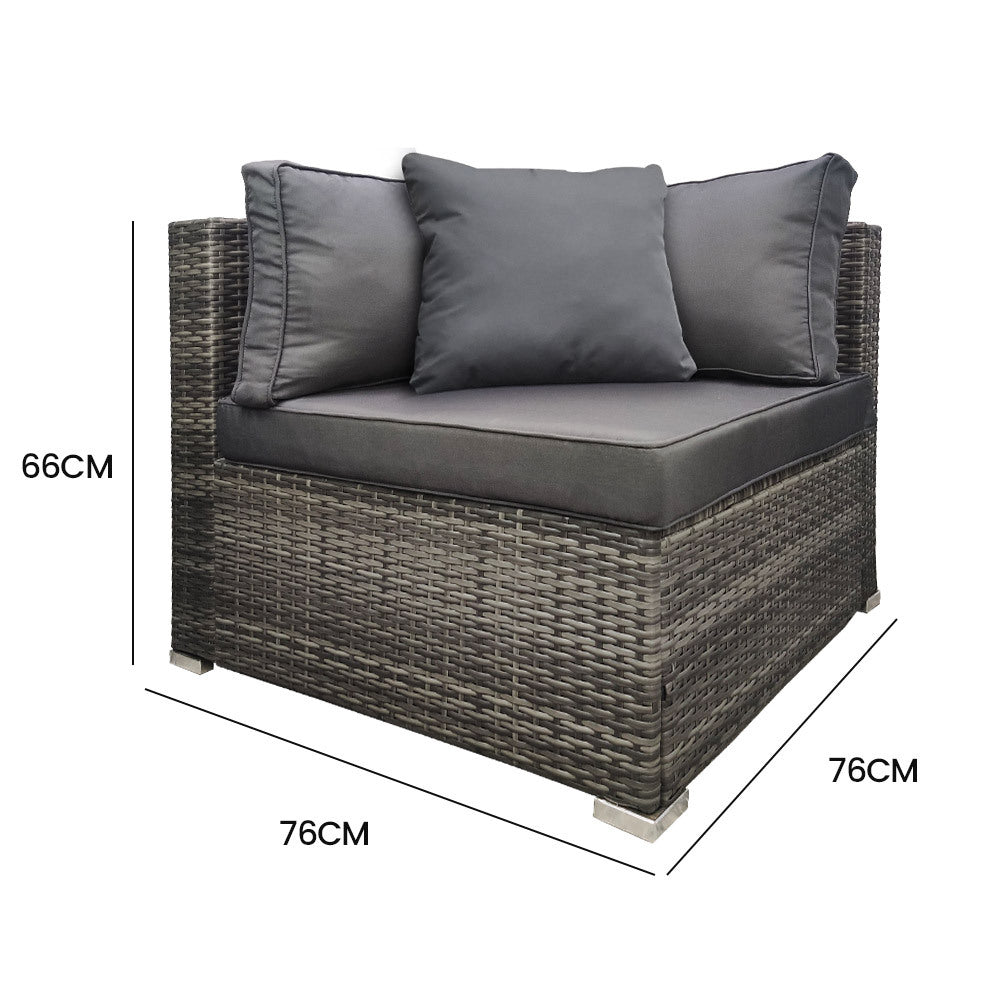 LONDON RATTAN 1 Seater Outdoor Corner Modular Lounge Chair in Grey