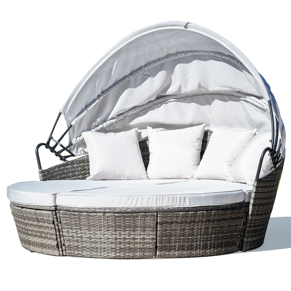 3PC Outdoor Daybed Patio Furniture | LONDON RATTAN Grey Wicker