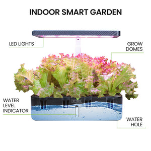 PLANTCRAFT 12 Pod Indoor Hydroponic Growing System | Water Level Window & Pump | Black