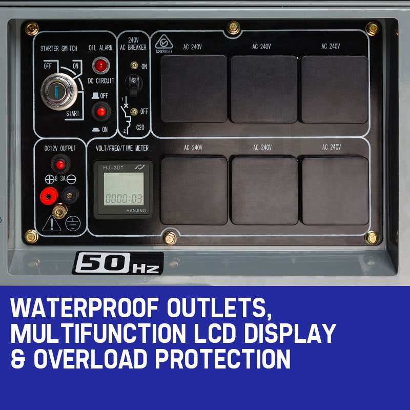 Portable Diesel Generator | 8.4kW Peak Power | Single Phase | Key Start | 13HP Engine | Commercial Use