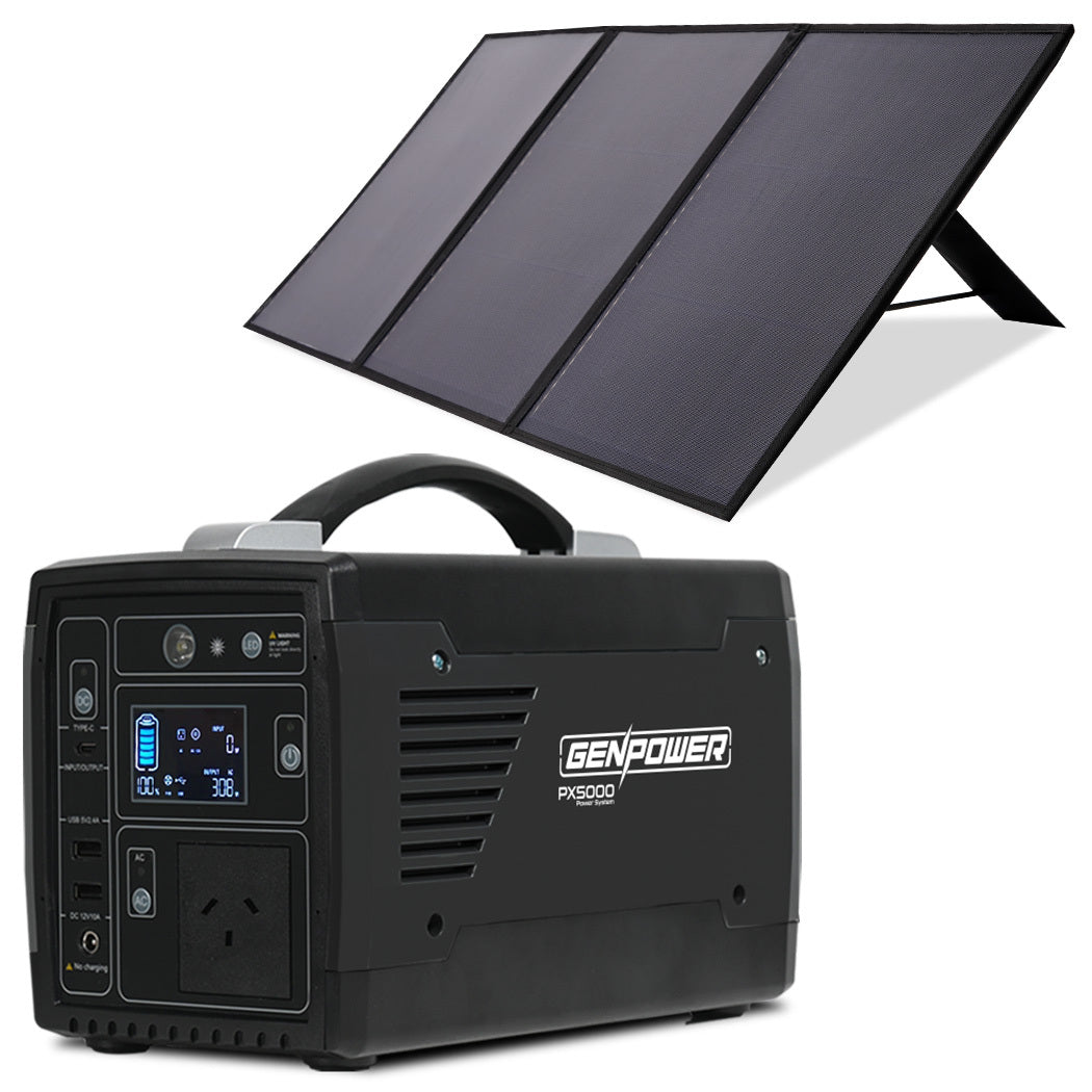 GENPOWER Portable Power Station | Lithium | 300W/600W | 21Ah | 307Wh | Solar Generator | 100W Folding Solar Panels