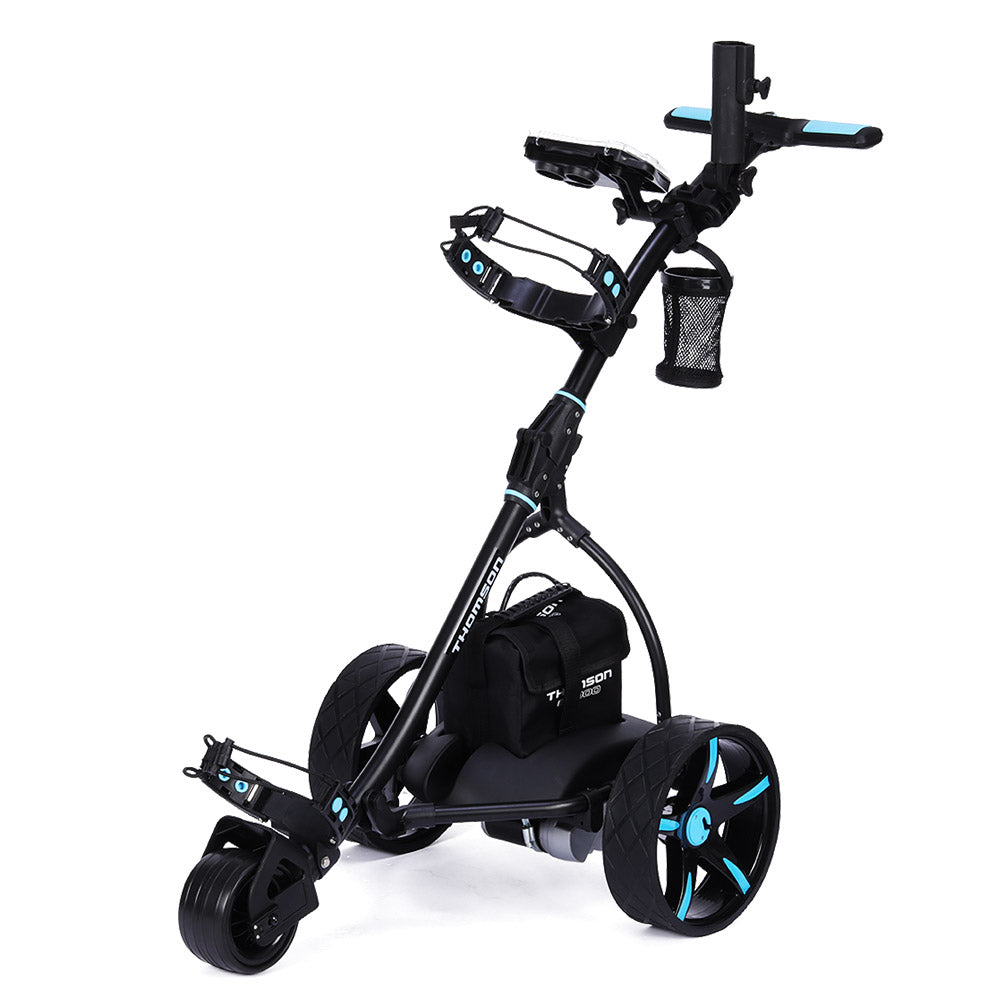 Golf Buggy Electric Trolley - Automatic Motorised Foldable Cart with LED by THOMSON (Black)