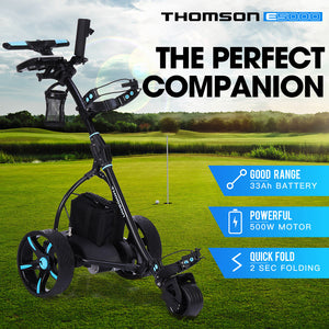 Golf Buggy Electric Trolley - Automatic Motorised Foldable Cart with LED by THOMSON (Black)