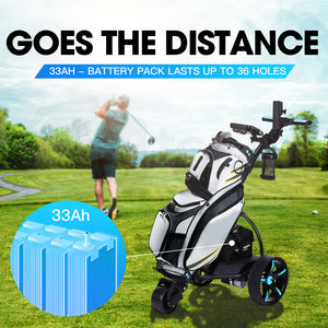 Golf Buggy Electric Trolley - Automatic Motorised Foldable Cart with LED by THOMSON (Black)