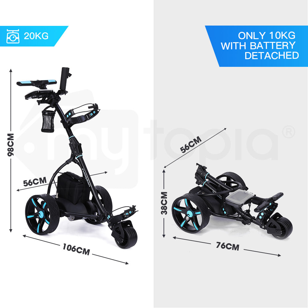 Golf Buggy Electric Trolley - Automatic Motorised Foldable Cart with LED by THOMSON (Black)