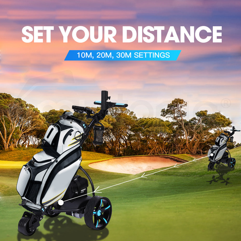 Golf Buggy Electric Trolley - Automatic Motorised Foldable Cart with LED by THOMSON (Black)