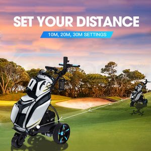 Golf Buggy Electric Trolley - Automatic Motorised Foldable Cart with LED by THOMSON (Black)